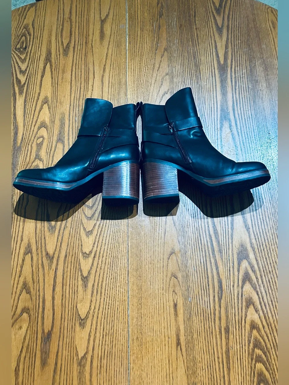 Kork-Ease Black Leather Buckle Strap Block Heel Ankle Boot